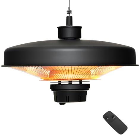 COSTWAY Calentador Eléctrico de Techo de Patio, 2000w con Control Remoto, Protección contra el Sobrecalentamiento, Área de Cobertura 6㎡, Calentador Colgante