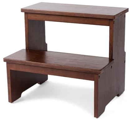 StrongTek Taburete de bambú de Dos escalones para Adultos y niños, Taburete de Cama con Parte Inferior Antideslizante, Resistente para Cocina, baño, Taburete de mesita de Noche, escaleras de Madera,