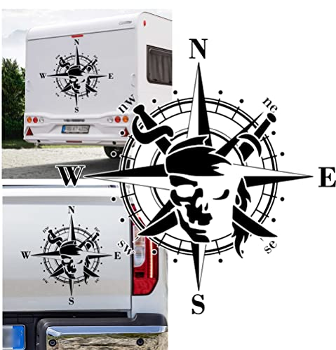 Rakelfix Kompass Pirat Säbel Skull Jolly Roger Freibeuter Aufkleber Apassbar Wohnmobil Auto Autoaufkleber Sticker Kompassrose Windrose Camper