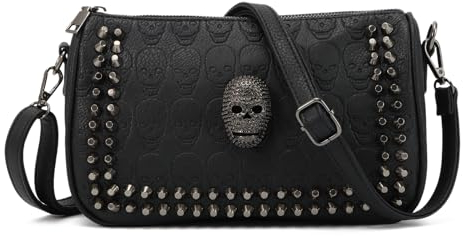 LHHMZ Damen Gothic Totenkopf Taschen Schwarze Totenkopf Nieten Umhängetasche Totenkopf Messenger Handtasche