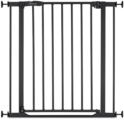 hauck Clear Step 2, Schwarz - Schutzgitter Treppe und Tür 75–80 cm – Kindersicheres Absperrgitter mit flachem Einstieg, Manuelle 1 Hand Öffnung, ohne Bohren - nur für Innen