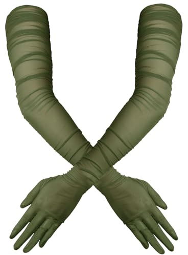 lasuroa Lange Handschuhe für Damen, Stretch-Falten Sexy Transparente Tüll-Opernhandschuhe 1920er-Jahre für Weihnachts Halloween Kostümparty