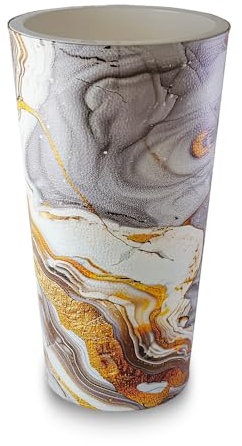 Septe Maison Deluxe Vaso da Arredamento Interno in Eco-Pelle - Vaso da Fiori Made in Italy Artigianale con Design Moderno e Unico Ø 33 cm x H 61 cm (Pelle sintetica, Marble White)