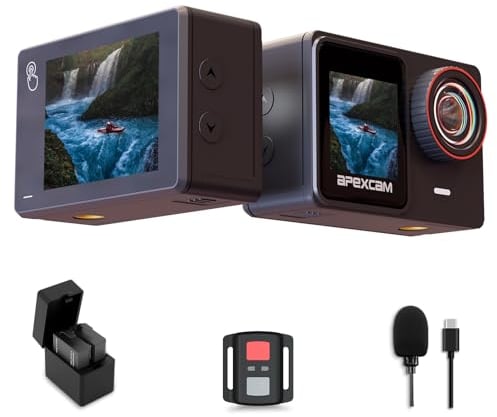 Apexcam Nueva cámara Deportiva de Doble Pantalla 4K60FPS 48MP Ultra HD WiFi cámara de acción cámara subacuática 40m Impermeable 170 ° Gran Angular 2.4G Control Remoto 2x1350mAh baterías