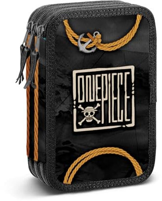 One Piece Ropes-Estuche Plumier Completo Triple, Negro, 7 x 15,5 cm