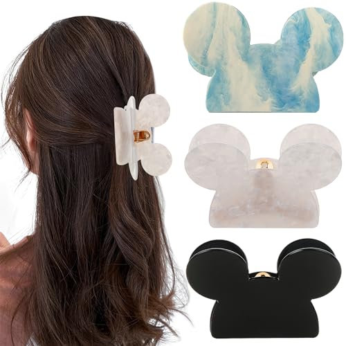 BENOSPACE Lot de 3 pinces à cheveux en forme de tête de souris pour cheveux fins et moyens bouclés - Antidérapants - En acrylique - Pour femme - Accessoires de coiffure tendance