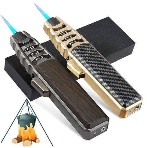 Fire Blaze Lighter, Bright Fire Lighter, Portable Refillable Adjustable Turbine Jet Bright Fire Butane Lighter,Fireblaze Electric Lighter,Waterproof and Windproof for Outdoor Activities(Black+Gold-2pc
