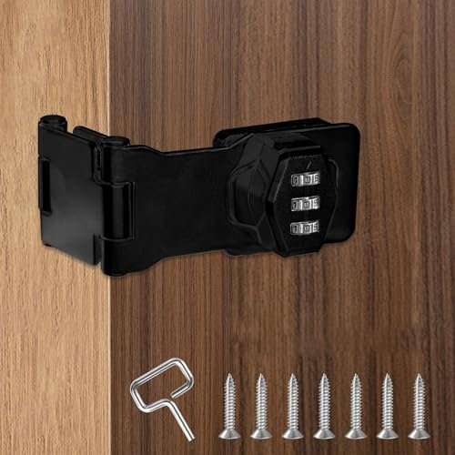 1PC Password Hasp Locks, 90-180 Degree Cabinet Password Locks Fold Collapsible Hasp Latch Security Combination Latch Lock Barn Door Lock with Screws for Locker, Bathroom, Outdoor, Garden,Black