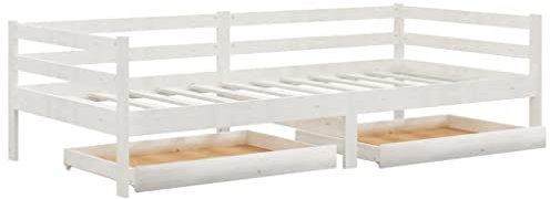 HETFTJN Seniorenbett Einzelbetten/Doppelbett Gästebett Jugendbett - Tagesbett mit Schubladen Weiß 90x200 cm Massives Kiefernholz für Schlafsaal Gästezimmer Schlafzimmer Hotel