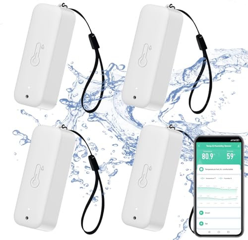 Smart Hygrometer Thermometer: wasserdichtes Feuchtigkeits und Temperatursensor-Messgerät mit App-Alarmbenachrichtigung, Selbstmagnetischer WiFi sensor für den Innen Außenbereich, kompatibel Alexa 4PCS