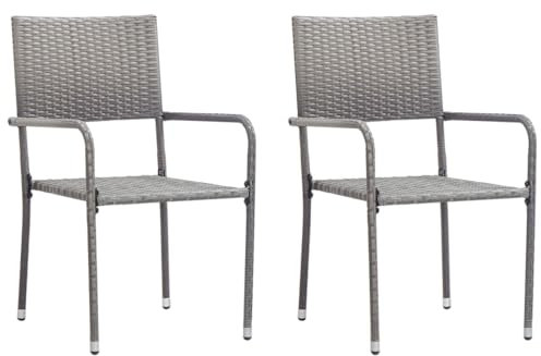 ShGaxin Garten-Essstühle 2 STK. Stapelbar Grau Polyrattan, Gartensessel, Balkonstuhl, Hochlehner, Balkon Stühle, Terrassenstuhl, Balkonmöbel - 318719