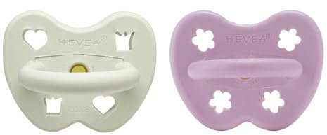 HEVEA Lot de 2 tétines rondes en caoutchouc naturel de 3 à 36 mois - Design hygiénique en une pièce pour les nouveau-nés et les tout-petits, sans BPA, douces et durables (fleur polaire)