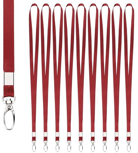 Segus Schlüsselband Lang, Schlüsselband 10 Stück, Schlüsselbänder zum Umhängen, Schlüsselband Rot mit Drehbarem Metallclip, Schlüsselanhänger Band für Ausweishalter
