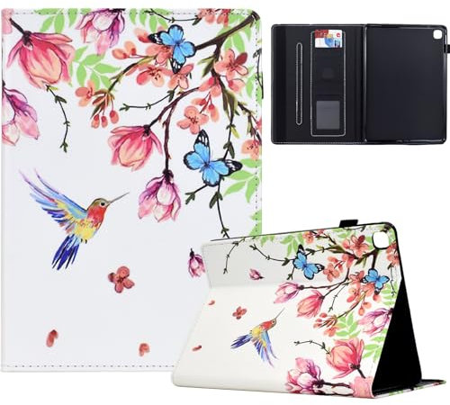 TEDTIKJT Funda Tablet para Samsung Galaxy Tab A 10.1 2019 Funda T510 T515 PU Cuero Flip Protectora Cover con Soporte Función Carcasa para Samsung Galaxy Tab A 10.1 2019 Funda,Flores y pájaros