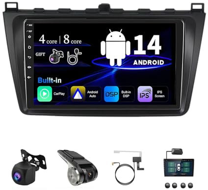 9 Inch Touch Screen Car Radio Android 14 Bluetooth Car Stereo Radio For Mazda 6 2008-2012 With WiFi Steering Wheel Controls GPS Navigation Carplay AHD Reverse Camera(P400 8+128G)