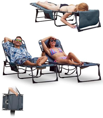 KingCamp 2 Pezzi Lettino Prendisole Pieghevole con Foro per Lettura, Sdraio da Giardino 5 Posizioni Regolabili, Sedia a Sdraio Portatile, Lettino Sole per Spiaggia Terrazza Piscina Campeggio Interno