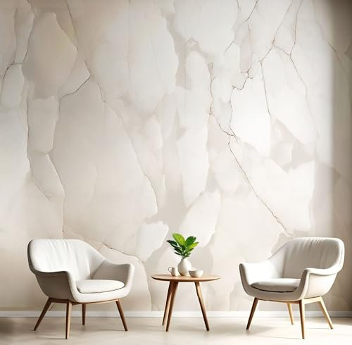 CECE&COLE Papier Peint 3D DéCoration Simple Papier Peint Papier, Papier Peint Panoramique Mur De Pierre Blanche, 450×315 CM (W×H) Murale Moderne, Chambre Tv Mur Salon Papier Peint