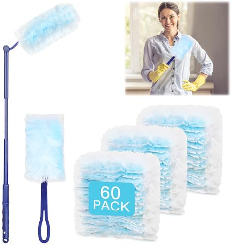 60 PCS Dust Magnet Disposable Dust Removal Brush Long Handle Short Handle Dust for Household Cleaning Doors Windows Wardrobes Pendant Lights Ceiling Fans