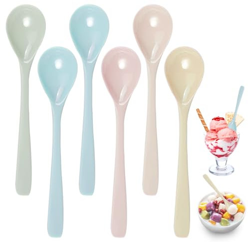 6 Pezzi Cucchiaini Lunghi Colorati In Plastica,16 x 3,4 cm Cucchiaini Plastica Manico Lungo, Cucchiaio Melamina Colorata, Senza BPA, Multicolore per Gelato, Dessert Torte Frutta