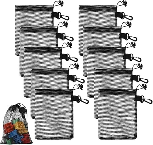 ZMDMAH 10 Stück Tragbare Aufbewahrungstaschen, 15 cm x 20 cm Netzbeutel Schwarz Nylon Netztaschen Kordelzug Netzbeutel für Spielzeug Sport Aufbewahrung Tauchen Outdoor Aktivitäten und Mehr