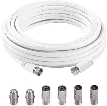 KUOQIY 5m 75 Ohm RG6 Coaxial Cable, F Male to F Male High Speed RG6 TV Aerial Cable, with 6 PCS Extension Couplers, for TV, Satellite, Digital Router