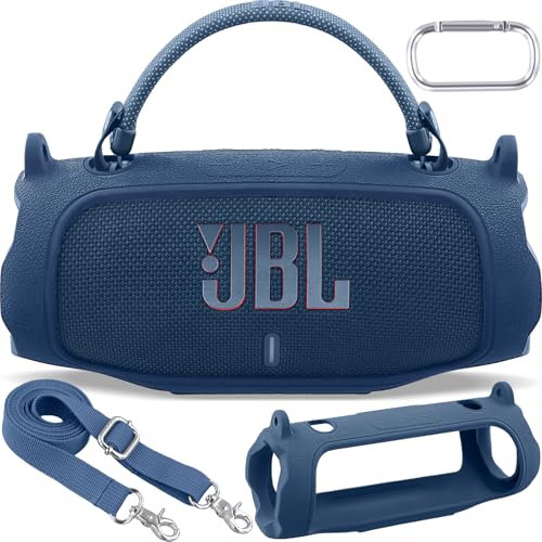 Aenllosi pour Enceinte Bluetooth JBL Charge 6 Housse en Silicone, Étui de Transport avec Sangle d'épaule et Mousqueton, Housse Uniquement, Enceinte Non Incluse (Bleu)