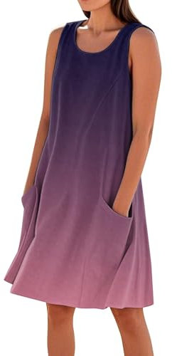 Vestito Mare Donna Elegante Casual Cotone Abito Cotone Donna Estivo Leggero Moda Lino Abito Lino Morbidi Estivi Curvy Comodi Midi,Mostrare Il Fascino, Outlet Offerte Oggi 2#Viola XXL/