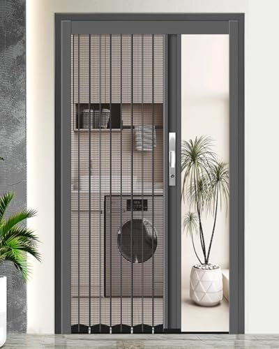 Puerta plegable de malla de metal, pantalla deslizante con cerradura, instalación sin taladro, puerta plegable para cocina, dormitorio, lavadero, divisor