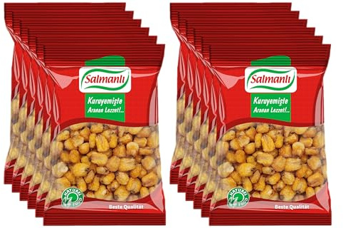 SALMANLI 12x 150g Mais geröstet mit BBQ, herzhafte Alternative zu Chips, ideal für Partys & Büro Snack für zwischendurch - Naturprodukt ohne künstliche Zusätze