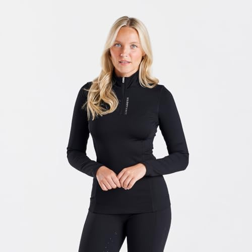 Harry Hall Women’s Thermal Base Layer – Brushed Back Stretch Fabric, ¼ Zip, Versatile for Riding, Hiking & Leisure – Matching Hat Silk Available - Black - 12