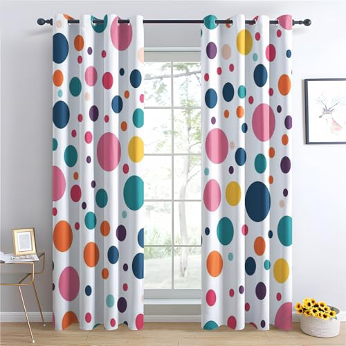 Venivici Polka Dot Vorhänge Wohnzimmer Schlafzimmer - Süße Bunte Tupfen Vorhang 137 Höhe Blickdicht, Gardinen mit ösen, Verdunklungsvorhänge Kinderzimmer, Thermovorhang 2er Set