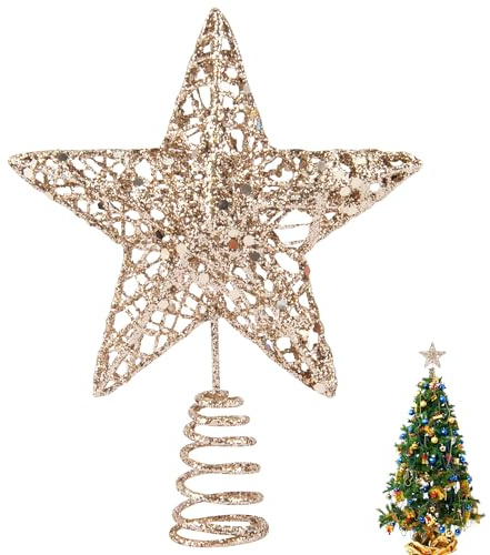 KEYIDO Kleiner Weihnachtsbaumspitze, Mini-Stern für Weihnachtsbaum, Metall, klein, für die Spitze des Weihnachtsbaums, Breite 12 cm, Höhe 15 cm, Weiß