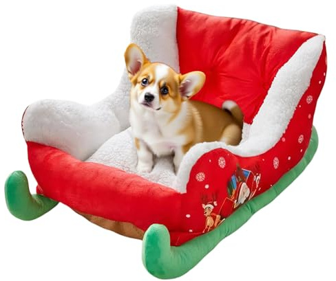 Weihnachts Schlitten Haustierbett, Kleines Hundebett, Einzigartiges Katzenbett, Weihnachtsschlitten Haustierbett, Gemütliches Isoliertes Wärmenest Für Indoor Hunde, Welpen, Katzen Und Kätzchen