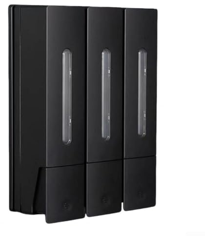 3 Chamber Wall Mounted Soap Dispenser 400ml for Shower Gel and Shampoo, Featuring ABS Material and Space Saving Design for Bathroom and Kitchen Settings (Black)