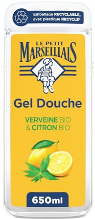 Le Petit Marseillais – Gel Douche Extra Doux Verveine Bio & Citron Bio (flacon de 650ml) – Formule vegan avec 92% d'ingrédients d'origine naturelle – Emballage recyclable, avec plastique recyclé
