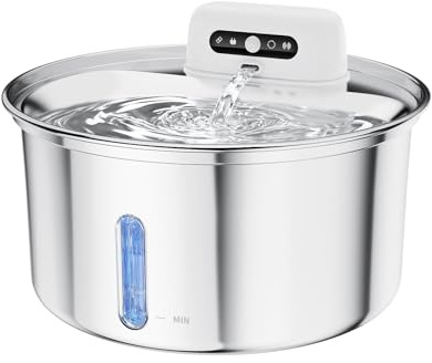 ZKSCool Katzenbrunnen Edelstahl 3.2L, Kabelloser Trinkbrunnen für Katze mit 4000mAh Akku, Wasserbrunnen für Katzen mit Bewegungsmelder, Leise & Spülmaschinenfester, Katzentrinkbrunnen für Hunde