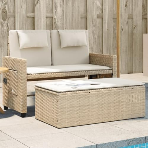 KKHOMEI Balkonmöbel Kleiner Balkon mit Schlaffunktion, Gartensofa 4 Sitzer mit Hocker, Balkon Lounge Klein, Rattan Sofa, Gartensofa mit Hocker