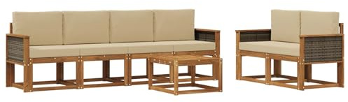 vidaXL Outdoor-Sofagarnitur mit Kissen 6 pcs Natur, Moderne Outdoor-Sofagarnitur, robuste Eckcouch, stylisches Gartenmöbel, Akazienholz, Bequeme Sitzplätze