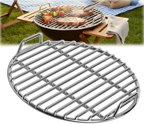 Generico Griglia Rotonda per Barbecue Ø35/40 cm in Acciaio Inox, Griglia di Ricambio per Barbecue a Carbone e Sferico, con Doppie Maniglie Rinforzate, Resistente al Calore e alla Ruggine (40cm)