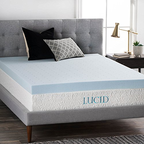 LUCID LU40QQ30GT 10,2 cm Gel-Memory-Schaum-Matratzenauflage – belüftetes Design – ultraplüschig, Blau, Queen