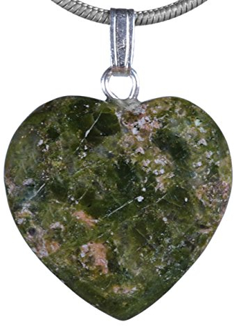 Lebensquelle Plus Herzanhänger aus echtem Edelstein 2x2 cm | Anhänger Herz mit silberfarbener Öse (Unakit)