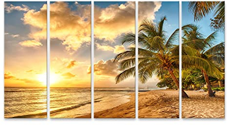 islandburner Bild auf Leinwand Schöner Sonnenuntergang Über Dem Meer Mit Blick Auf Palmen Barbados Karibik Bilder Wandbilder Poster