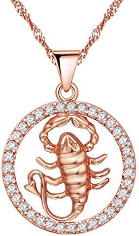 Uloveido Zodiac Sign Pendant Necklace for Girls Rose Gold Plated Scorpio Sign Necklace for Women Birthday Jewellery Gift with Cubic Zirconia N1047