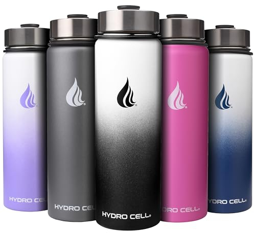 HYDRO CELL Stainless Steel Insulated Water Bottle with Straw - For Cold & Hot Drinks - Metal Vacuum Flask with Screw Cap and Modern Leakproof Sport Thermos for Kids & Adults (Black/White 24oz)
