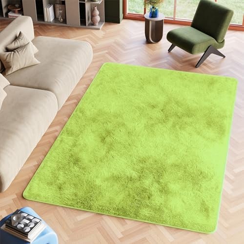 TAPISO Silk Teppich Shaggy rutschfest Grün Einfarbig Antirutsch Hochflor Langflor Weich Modern Schlafzimmer Wohnzimmer Bedvorleger ÖKO-TEX 200 x 300 cm