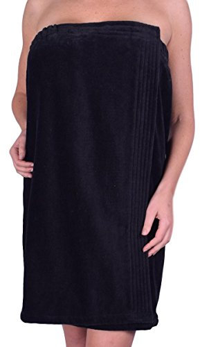Damen Body Wrap Handtuch - 100% Baumwolle Verstellbare Abdeckung für Strand Spa Fitnessstudio Bad Pool - Made in Turkey (Schwarz, 1)