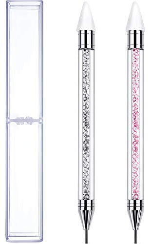Tatuo 2 Pieces Rhinestone Picker Dotting Pen, Dual-ended Rhinestone Gems Crystals Studs Picker Wax Pencil Pen Crystal Beads Handle Manicure Nail Art DIY Decoration Tool (Pink, White)