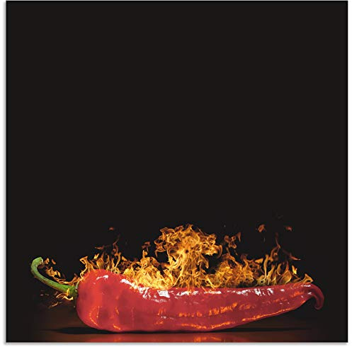 ARTland Spritzschutz Küchenrückwand aus Alu für Küche Herd Spüle 60x60 cm (BxH) mit Motiv Essen Lebensmittel Gewürze Chili Flammen Modern Dunkel Rot S7PR