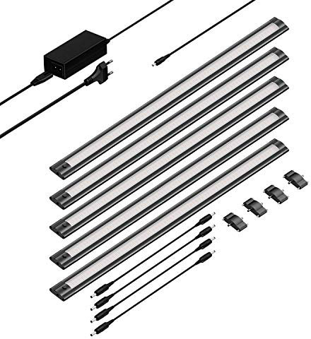 ledscom.de LED Unterbau-Leuchte SIRIS schwarz matt, flach, je 50cm, je 655lm, weiß, 5er Set