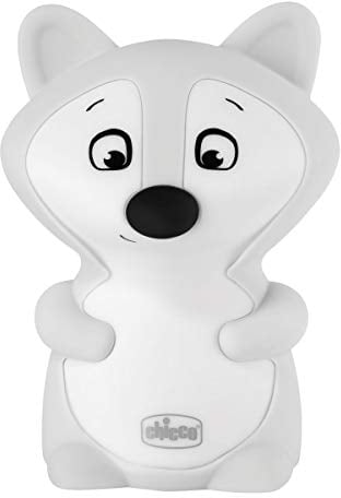 Chicco Nachtlicht Fuchs Aufladbar Baby, Mehrfarbiges LED Nachtlicht in Weichem Silikon, Baby Nachtlicht mit 8 Farben, One-Touch-Aktivierung, Ohne Erhitzen, Ladegerät mit USB-Kabel